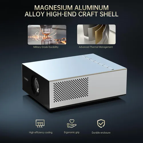 Miniatura 5 de XIDU Proyector de cine en casa portátil plateado con carcasa de metal, proyector de película compatible con HD de 1080P para dormitorio, sala