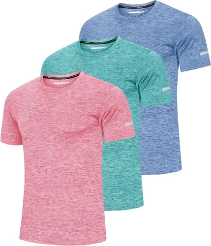 MAGCOMSEN Paquete de 3 camisetas de manga corta para hombre, cuello redondo, secado rápido, atléticas, para correr, gimnasio, Wokout, fitness,