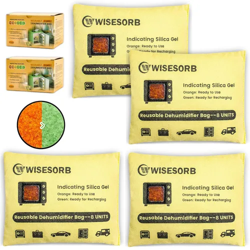 Miniatura 13 de Wisesorb Paquete de 2 bolsas deshumidificadoras de gel de sílice reutilizables de 17.64 oz, absorbentes de humedad que indican