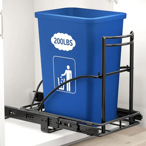 Miniatura 6 de ANASTA Cubo de Basura Extraíble Individual Bajo Gabinete 7-13 Gal, Cubo de Basura Resistente Bajo Fregadero, Contenedor de Residuos Deslizante