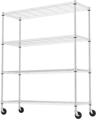 Miniatura 8 de M MZG Estantes de Almacenamiento de 4 Niveles Carga 1400LBS, Unidad de Estantería de Metal de Alambre Estantes de Metal para Almacenamiento Cromo