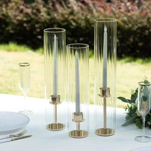 Miniatura 21 de Efavormart Paquete de 2 Portavelas Candelabro Transparente de 18", Pantalla de Vidrio para Vela, Pantalla de Vela Huracán de Extremo Abierto