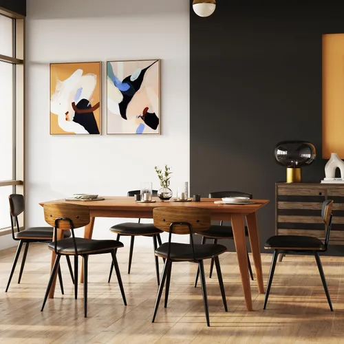 Miniatura 2 de SIMPLIHOME Mavis - Juego de 2 sillas de comedor con marco de hierro moderno de mediados de siglo y sillas de cocina de piel sintética vegana en Negro