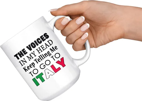Miniatura 3 de P.S. I Love Italy Taza de café grande – Voces en mi cabeza – Taza de cerámica blanca personalizada para caliente y fría con diseños divertidos