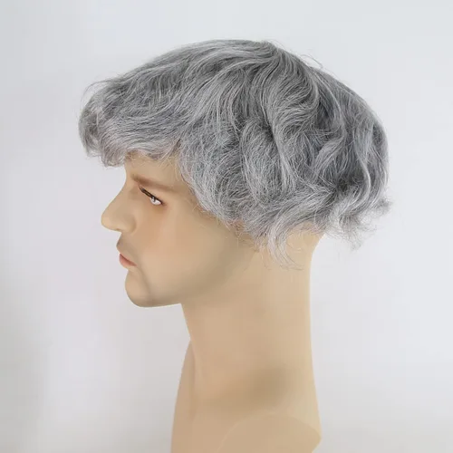 Miniatura 3 de Zigzag Toupee gris para hombre, cabello humano de 8 x 10 pulgadas, 1B mezclado, 80% gris, extensión de repuesto fina 1B Mix 80% Gris