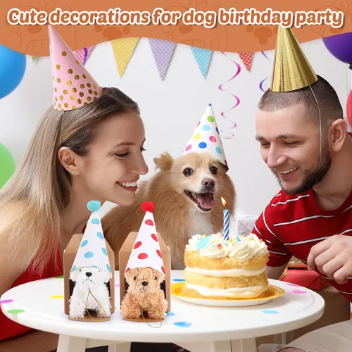 Miniatura 5 de Juego de 20 Mini Juguetes de Peluche Animales de Peluche Perros con Sombreros de Cumpleaños Cajas de Papel Kraft Cachorros de Peluche Pequeños
