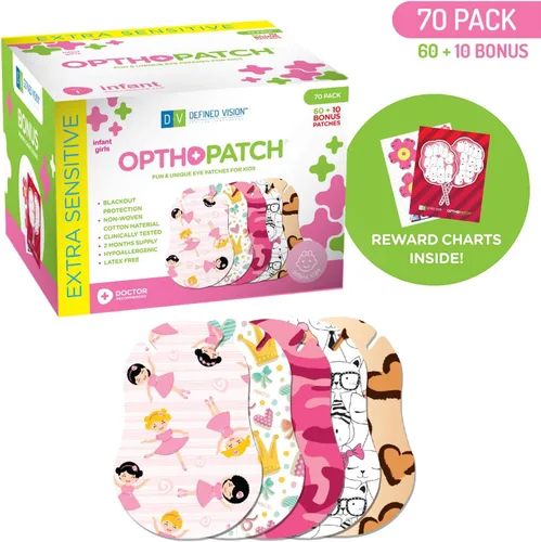 Miniatura 2 de Opthopatch Parches oculares para bebés – Adhesivo extra sensible – Diseño para niñas [Serie II] – 70 unidades + 2 gráficos de recompensa