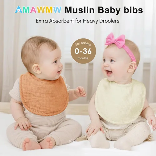 Miniatura 8 de AMAWMW Baberos de muselina unisex para niños y niñas, paquete de 6 baberos de bandana para bebé, baberos ajustables para recién nacidos para babear