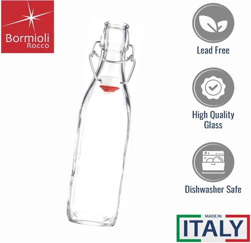 Miniatura 5 de Bormioli Rocco Botella de Vidrio con Tapa Basculante (Juego de 2) – Contenedor Reutilizable de 17 oz con Cierre de Metal Seguro, Ideal para Jugos