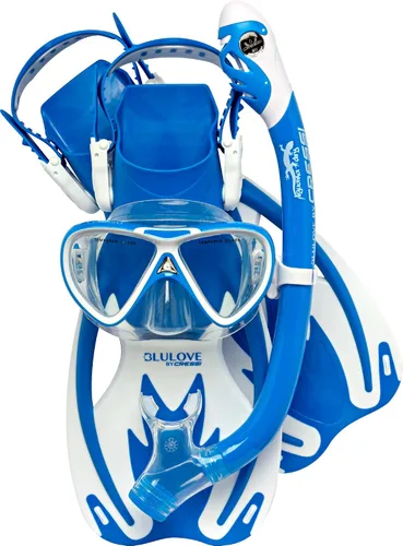 Cressi Kit de esnórquel junior para jóvenes de 3 a 10 años - Máscara + snorkel seco + aletas ajustables + bolsa de red - Equipo ligero y colorido -