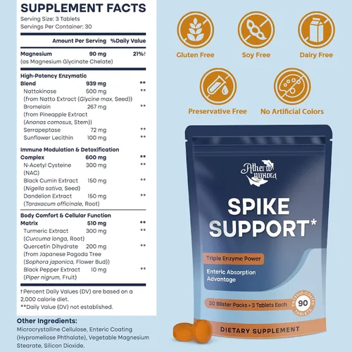 Miniatura 7 de Spike Detox – Suplemento de Nattokinase 10,000 FU con Serrapeptasa 18,000 SPU y Bromelina 800 GDU – Fórmula multienzimática sistémica 3-en-1
