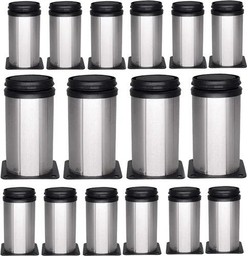 KINJOEK Paquete de 16 patas ajustables de 4 pulgadas de alto x 2 pulgadas de diámetro, patas de gabinete de acero inoxidable con acabado cepillado