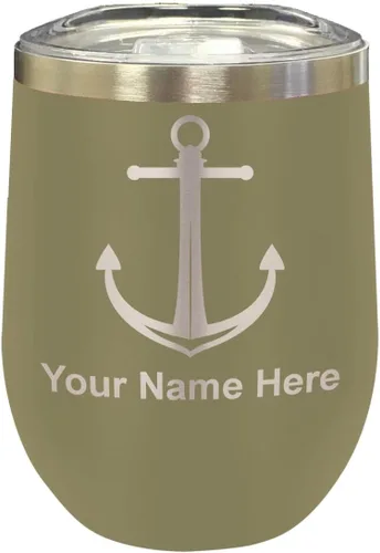 Miniatura 9 de LaserGram Vaso de vino de acero inoxidable de doble pared, ancla de barco, grabado personalizado incluido (negro)
