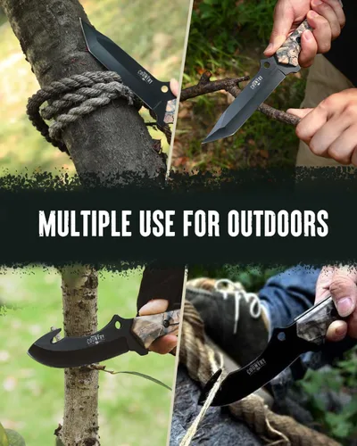 Miniatura 6 de Mossy Oak Juego de cuchillos de caza de hoja fija, 2 piezas, mango de espiga completa, borde recto y cuchillas de gancho intestinal, cuchillo
