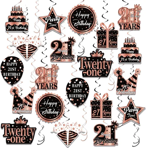 48 espirales colgantes para fiesta de cumpleaños de oro rosa, decoraciones de fiesta de cumpleaños de oro rosa, remolinos colgantes para techo,
