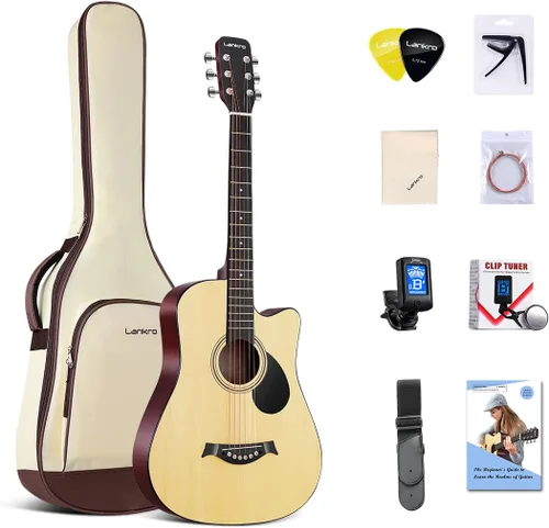 Miniatura 7 de Guitarra acústica negra de 38 pulgadas, kit para principiantes de guitarra acústica para adultos, juego de iniciación con bolsa acolchada, correa