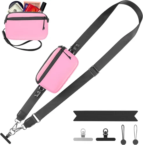 Miniatura 39 de YFWE Correa de clip and go para teléfono con cartera cruzada, cordón ajustable para teléfono con cartera RFID desmontable, correa universal