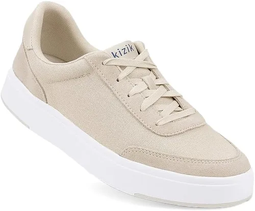 Kizik Slip On Sneakers Prague - Court Style, 4-Way Stretch Canvas with Suede Details, Casual Shoes for Women & Men, Hands Free Convenience - Wide