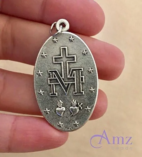 Miniatura 4 de AMZ Beads - Mayorista de muchos colgantes de medalla milagrosa XL de María 175 pulgadas de alto x 1 pulgadas de ancho acabado de buey plateado