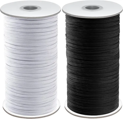 Coopay Bandas elásticas planas de 300 yardas de largo, 1/8 pulgadas de ancho, cuerda elástica plana de punto para coser proyectos de bricolaje,