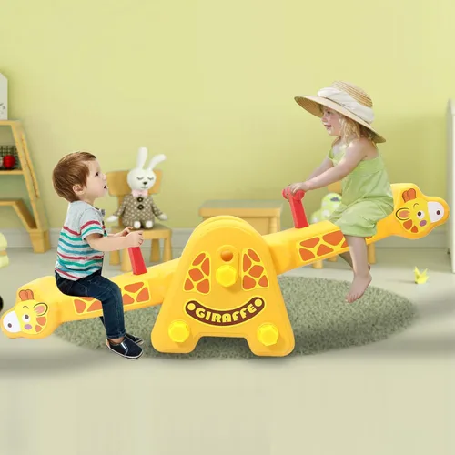 Joyful Yellow Giraffe Teeter Totter Seesaw: diversión mecedora para dos niños pequeños o niños; juguetes para interiores y exteriores para niños de