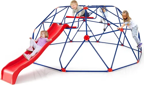 Miniatura 11 de Olakids Cúpula de escalada con tobogán, para niños al aire libre, gimnasio, cúpula geométrica, marco de acero, estructura de escalada de 8 pies