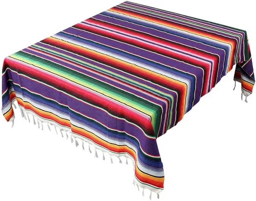 Miniatura 8 de AerWo Mantel mexicano de 60 x 85 pulgadas, manta de serape mexicano con borlas para decoración de fiesta de cinco de mayo, mantel rectangular tejido