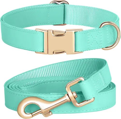 Miniatura 14 de PET ARTIST Juego de collar y correa de piel sintética suave para perro, brillante y elegante, juego de correa y collar de piel sintética de 5 pies