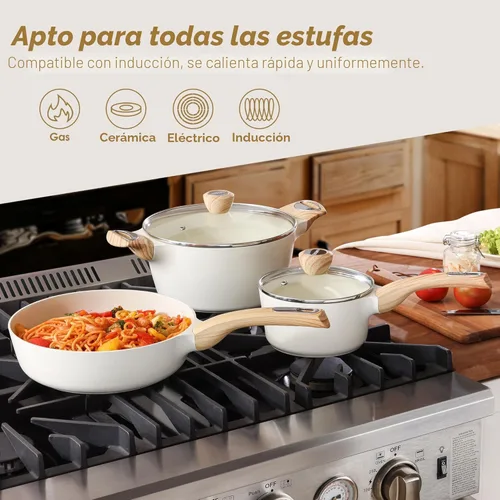 Miniatura 5 de SENSARTE Juego de utensilios de cocina de cerámica, juego de ollas y sartenes antiadherentes, utensilios de cocina de inducción de 14 piezas,