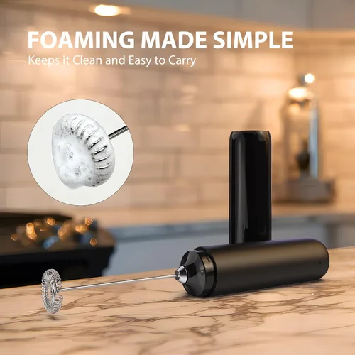 Miniatura 4 de Espumador de leche recargable Hanheld con tapa, varita de espuma eléctrica portátil, mezclador de bebidas de acero inoxidable desmontable para café