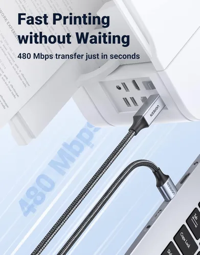 Miniatura 3 de UGREEN Cable de impresora, USB A a B de 6 pies, cable de escáner USB B trenzado de nailon compatible con Epson, Canon, HP, Brother, Dell, Samsung