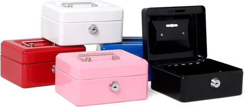 Miniatura 8 de Jssmst - Caja de dinero pequeña con cerradura, cajas de bloqueo metálicas para niños, caja de dinero con ranura en la parte superior, caja de Negro