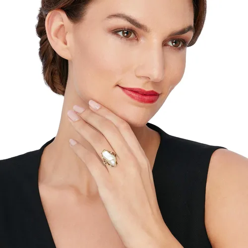 Miniatura 2 de Ross-Simons Anillo de perlas barrocas cultivadas de 0394 x 0945in con detalles de diamantes en oro amarillo de 14 quilates Perla multi