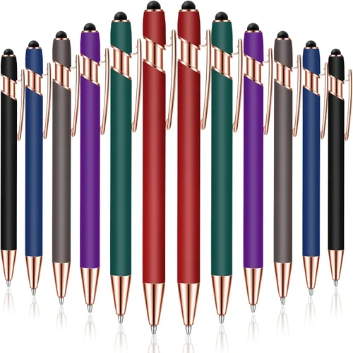 Miniatura 25 de Tenare 12 piezas 2 en 1 bolígrafo de metal con punta de lápiz capacitivo, bolígrafo de 1,0 mm de tinta negra para pantallas táctiles (color surtido)