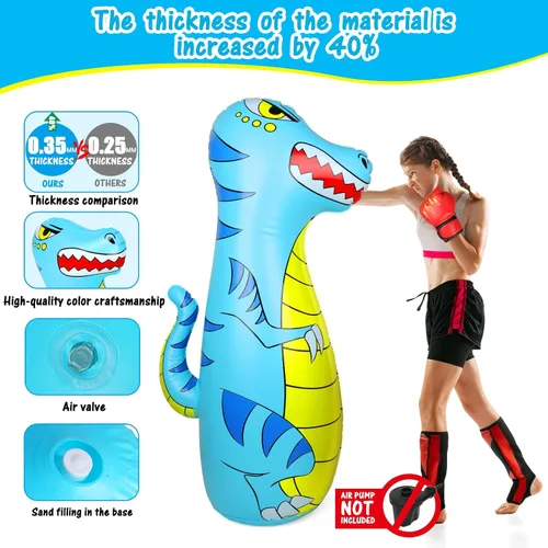 Miniatura 4 de Punching Bag for Kids 47" Inflatable Dinosaur Bop Bag with Thicker Material Instant Bounce Back with Boxing Gloves Karate Kickboxing Taekwondo Kids