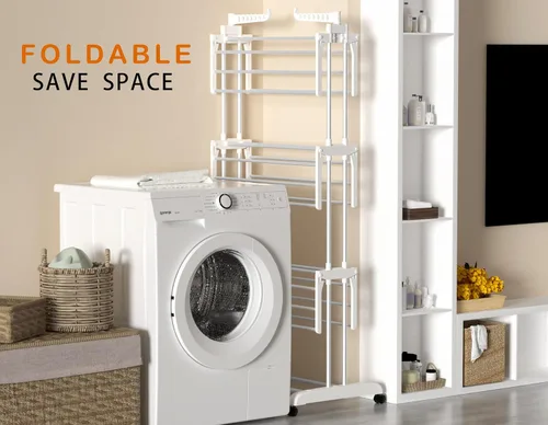Miniatura 4 de HOMIDEC Tendedero de secado de ropa plegable grande de 4 niveles (67.7 pulgadas de alto x 19.7 pulgadas de ancho x 30 pulgadas de largo), móvil