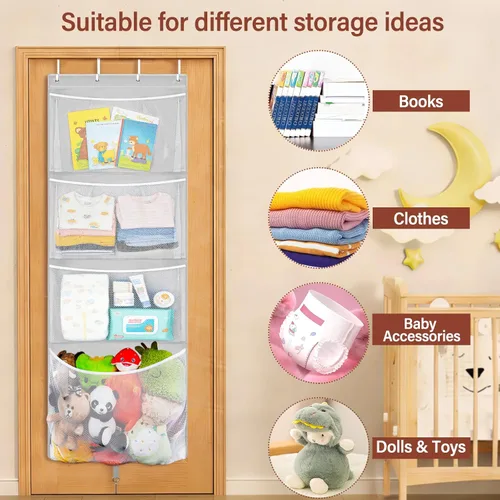 Miniatura 6 de Woodoulogy Almacenamiento de Animales de Peluche Colgantes, Organizador Grande de Juguetes de Felpa Sobre la Puerta con Gancho de Metal, Idea de Gris