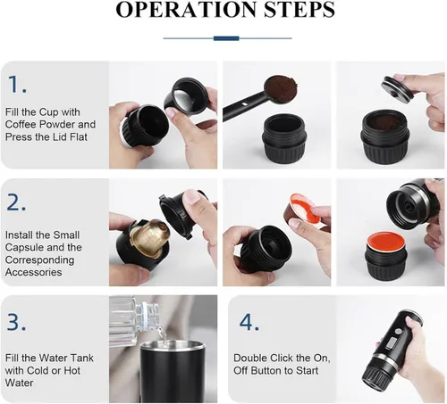 Miniatura 6 de ZJchao Cafetera portátil, 2 en 1, máquina de café universal totalmente automática, cafetera de café con cable de carga tipo C para oficina, camping