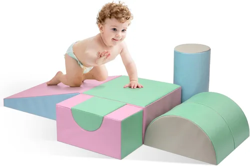Miniatura 8 de Juguetes de escalada para niños pequeños para interiores, bloques de escalada de espuma de 5 piezas, juego de escalada suave para niños de 1 a 3