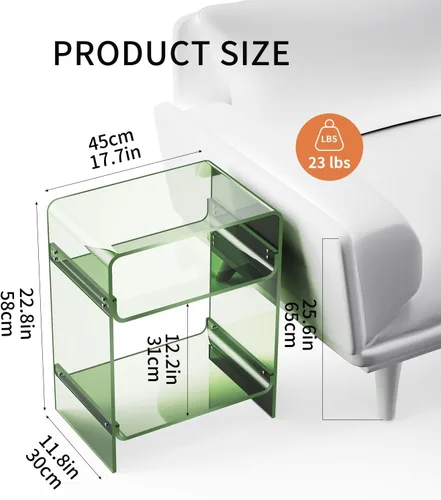 Miniatura 3 de Mesa para tocadiscos de acrílico con estante de almacenamiento, mesa auxiliar transparente para noche (verde, grande)