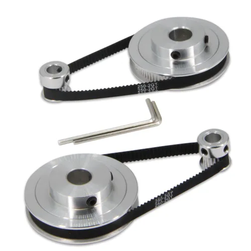 Miniatura 9 de Juego de 2 poleas de sincronización de aluminio GT2 de 20 y 30 dientes, 0.197 in de diámetro con 2 unidades de longitud de 7.874 in de ancho, correa