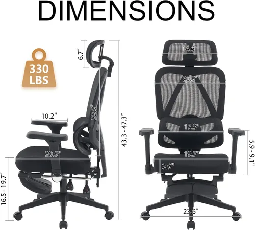 Miniatura 2 de Silla de oficina ergonómica de malla con reposabrazos, silla de escritorio grande y alta con soporte lumbar, silla giratoria de computadora