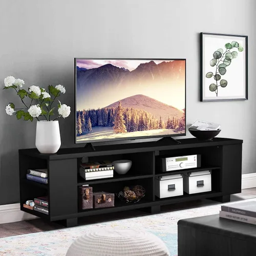 Soporte de TV de madera para televisores de hasta 65 pulgadas, centro de entretenimiento en el hogar con estantes de almacenamiento ajustables y 4
