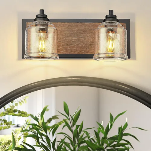 Miniatura 10 de Luces de tocador para baño grandes de 15.8 pulgadas, lámpara de tocador rústica de granja con pantallas de vidrio burbuja, accesorios de iluminación