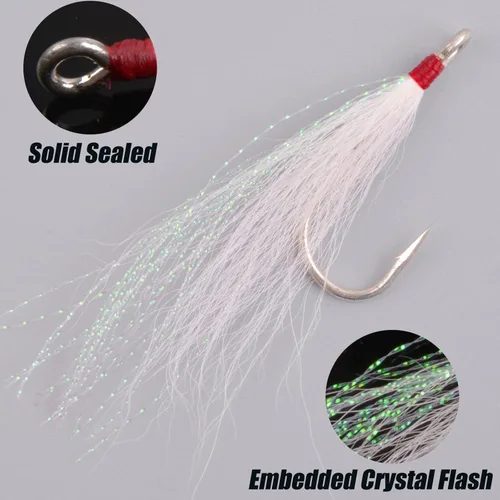 Miniatura 4 de Anzuelos de cola de cubo de pesca con fondo de agua salada, gancho de cola de cubo Mylar Flash Teasers para pargo bagre bacalao platija Hi-Lo Rigs