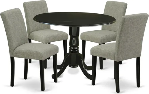 East West Furniture DLAB5-BLK-06 - Juego de comedor de 5 piezas para 4 personas, incluye una mesa de comedor redonda con Dropleaf y 4 sillas de