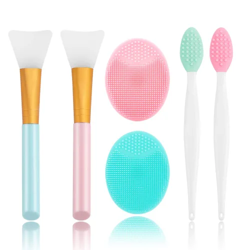 Limpiador facial de silicona, 2 cepillos exfoliantes para labios, 2 cepillos de limpieza facial y cepillo de máscara facial de silicona, herramienta