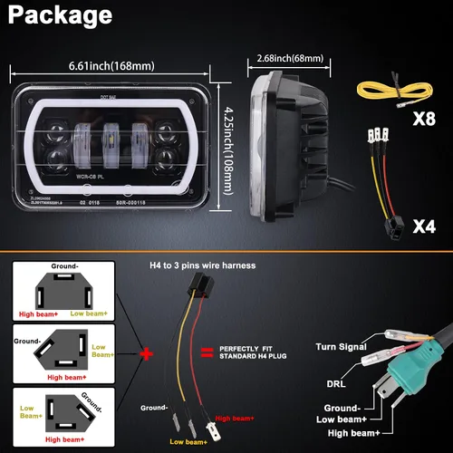 Miniatura 7 de MOVOTOR Faros delanteros LED para todo terreno 4x6 con haz de halo blanco/amarillo, bombillas de repuesto H4651 H4656 H6545 H4668 para camiones