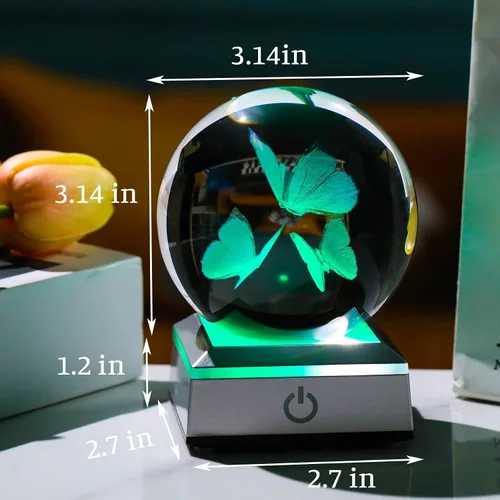 Miniatura 2 de Movdyka Figura de bola de cristal de mariposa 3D, regalos de mariposas de vidrio para mujeres, mamá, mejores amigas, luz nocturna, estatua