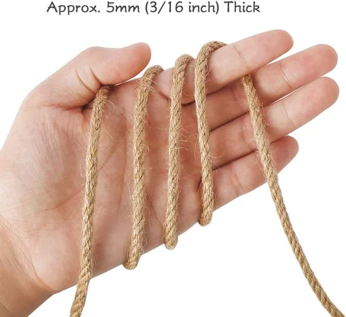 Miniatura 3 de Tenn Well - Cuerda de yute de 5 mm, 30 metros, cuerda resistente de 4 capas y trenzada de yute gruesa para jardinería, manualidades, paquetes, poste